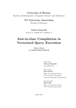 Just-In-Time Compilation in Vectorized Query Execution