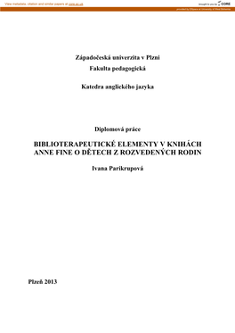 Biblioterapeutické Elementy V Knihách Anne Fine O Dětech Z Rozvedených Rodin