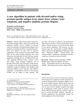 A New Algorithm in Patients with Elevated And/Or Rising Prostate-Specific Antigen Level, Minor Lower Urinary Tract Symptoms