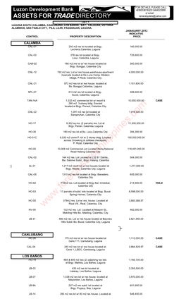 Luzon Development Bank Assets for Sale As of January 2012 Updated