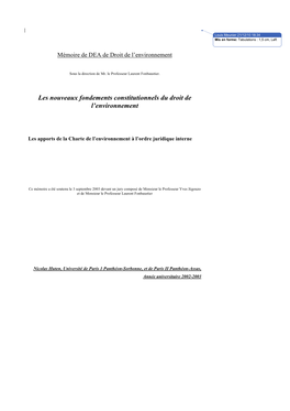 Mémoire De DEA De Droit De L'environnement