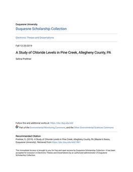 A Study of Chloride Levels in Pine Creek, Allegheny County, PA