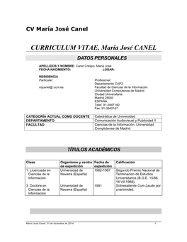 CURRICULUM VITAE. María José CANEL DATOS PERSONALES