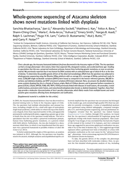 Whole-Genome Sequencing of Atacama Skeleton Shows Novel Mutations Linked with Dysplasia