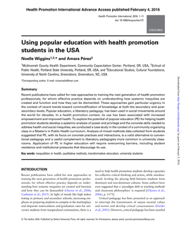 Using Popular Education with Health Promotion Students in The