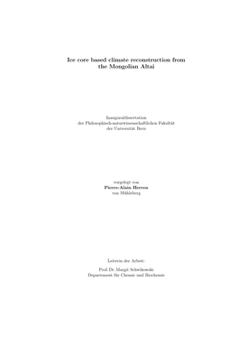 Ice Core Based Climate Reconstruction from the Mongolian Altai