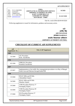 Sd/- CHECKLIST of CURRENT AIP SUPPLEMENTS