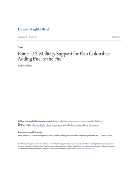 US Millitary Support for Plan Colombia