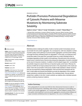 Prefoldin Promotes Proteasomal Degradation of Cytosolic Proteins with Missense Mutations by Maintaining Substrate Solubility