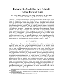 Probabilistic Model for Low Altitude Trapped Proton Fluxes