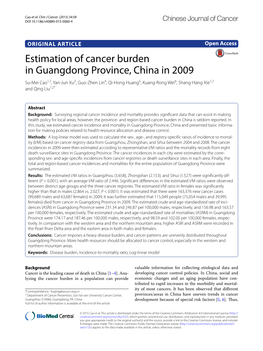 Estimation of Cancer Burden in Guangdong Province, China in 2009