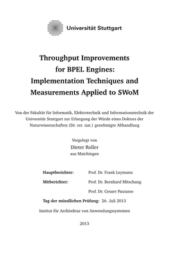 Throughput Improvements for BPEL Engines: Implementation Techniques and Measurements Applied to Swom