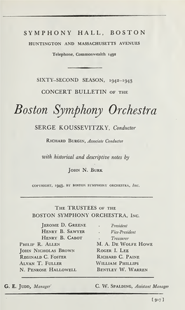 Boston Symphony Orchestra Concert Programs, Season 62,1942-1943, Subscription