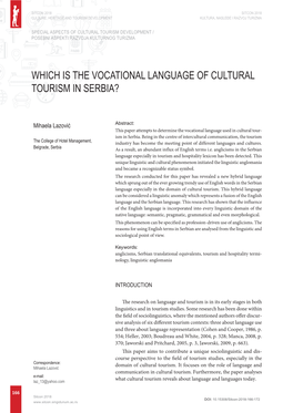 Which Is the Vocational Language of Cultural Tourism in Serbia?