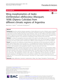 Wing Morphometrics of Aedes (Ochlerotatus) Albifasciatus (Macquart, 1838) (Diptera: Culicidae) from Different Climatic Regions of Argentina Maximiliano J