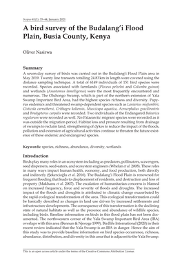 A Bird Survey of the Budalang'i Flood Plain, Busia County, Kenya