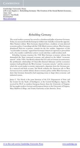 Rebuilding Germany: the Creation of the Social Market Economy, 1945–1957 James C