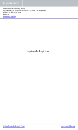 Against the Logicians Edited by Richard Bett Excerpt More Information