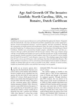 Age and Growth of the Invasive Lionfish: North Carolina, USA, Vs Bonaire, Dutch Caribbean