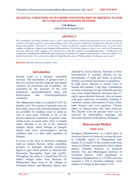 Seasonal Variations of Fluoride Concentration in Drinking Water of Nandgaon Khandeshwar Tehsil S.D