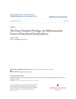 The Priest-Penitent Privilege: an Hibernocentric Essay in Postcolonial Jurisprudence