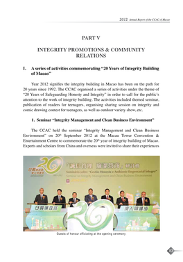 Part V Integrity Promotions & Community Relations