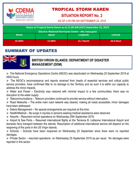 TROPICAL STORM KAREN SITUATION REPORT No. 2 AS of 2:00 PM on SEPTEMBER 25, 2019