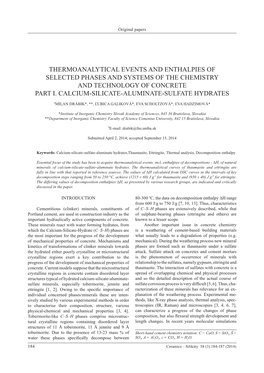 Thermoanalytical Events and Enthalpies of Selected Phases and Systems of the Chemistry and Technology of Concrete Part I