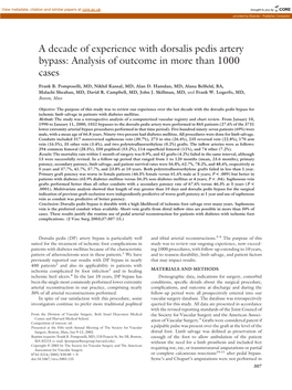 A Decade of Experience with Dorsalis Pedis Artery Bypass: Analysis of Outcome in More Than 1000 Cases