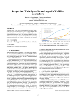 Perspective: White Space Networking with Wi-Fi Like Connectivity