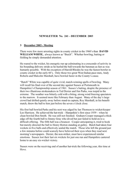 NEWSLETTER No. 241 – DECEMBER 2003