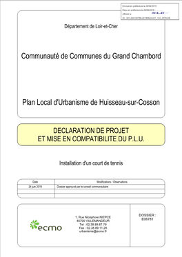 Plan Local D'urbanisme De Huisseau-Sur-Cosson