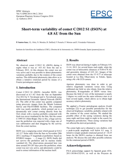 EPSC2014-196-2, 2014 European Planetary Science Congress 2014 Eeuropeapn Planetarsy Science Ccongress C Author(S) 2014