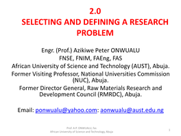 2.0 Selecting and Defining a Research Problem