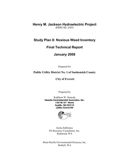 Henry M. Jackson Hydroelectric Project Study Plan 8: Noxious