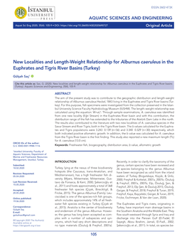 New Localities and Length-Weight Relationship for Alburnus Caeruleus in the Euphrates and Tigris River Basins (Turkey)