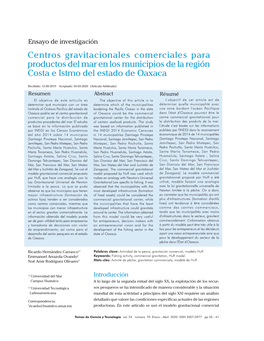 Centros Gravitacionales Comerciales Para Productos Del Mar En Los Municipios De La Región Costa E Istmo Del Estado De Oaxaca