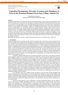 Vegetation Physiognomy, Diversity, Evenness and Abundance of Trees in the Protected Sirimau Forest Soya Village, Ambon City