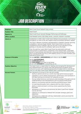 Job Description Head Coach