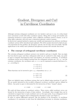 Gradient, Divergence and Curl in Curvilinear Coordinates