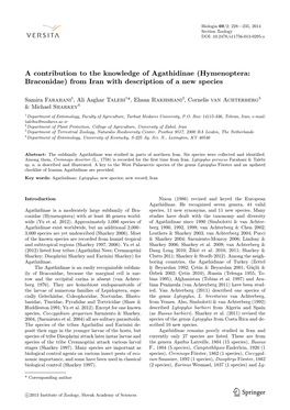 A Contribution to the Knowledge of Agathidinae (Hymenoptera: Braconidae) from Iran with Description of a New Species