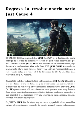 Regresa La Revolucionaria Serie Just Cause 4