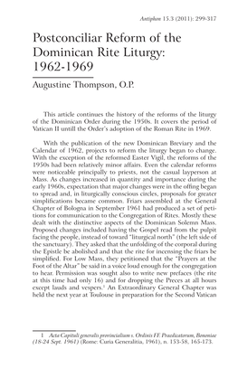 Postconciliar Reform of the Dominican Rite Liturgy: 1962-1969