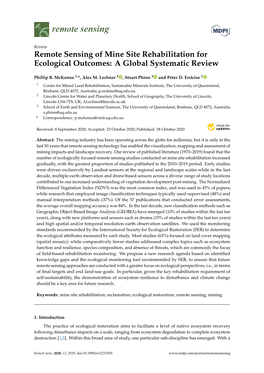 Remote Sensing of Mine Site Rehabilitation for Ecological Outcomes: a Global Systematic Review