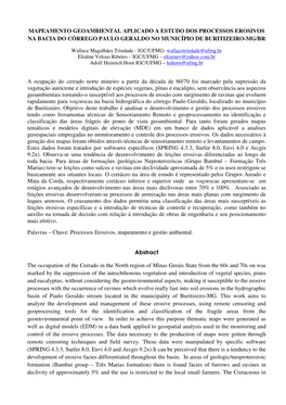 Mapeamento Geoambiental Aplicado a Estudo Dos Processos Erosivos Na Bacia Do Córrego Paulo Geraldo No Município De Buritizeiro-Mg/Br