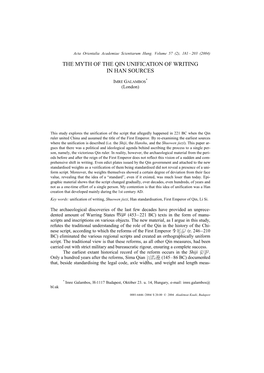 The Myth of the Qin Unification of Writing in Han Sources