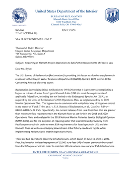 United States Department of the Interior BUREAU of RECLAMATION Klamath Basin Area Office 6600 Washburn Way Klamath Falls, OR 97603-9365