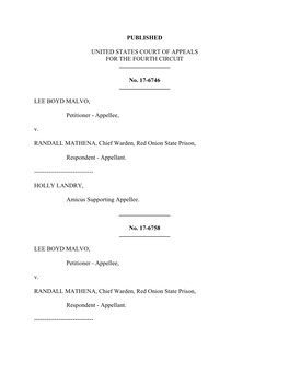 PUBLISHED UNITED STATES COURT of APPEALS for the FOURTH CIRCUIT No. 17-6746 LEE BOYD MALVO, Petitioner