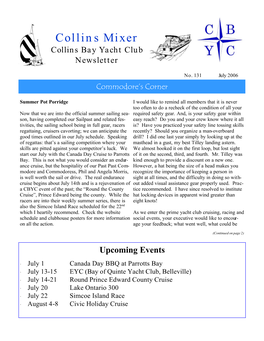 Collins Mixer Collins Bay Yacht Club Newsletter