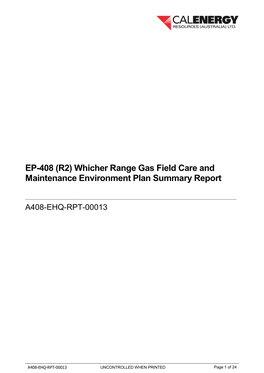 EP-408 (R2) Whicher Range Gas Field Care and Maintenance Environment Plan Summary Report